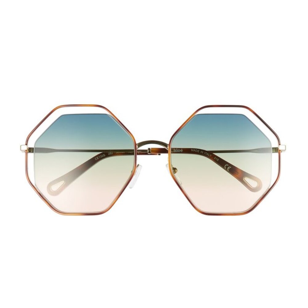 NEW Chloe 58mm Octagonal Halo Lens Sunglasses Havana Gradient Blue - Picture 3 of 7